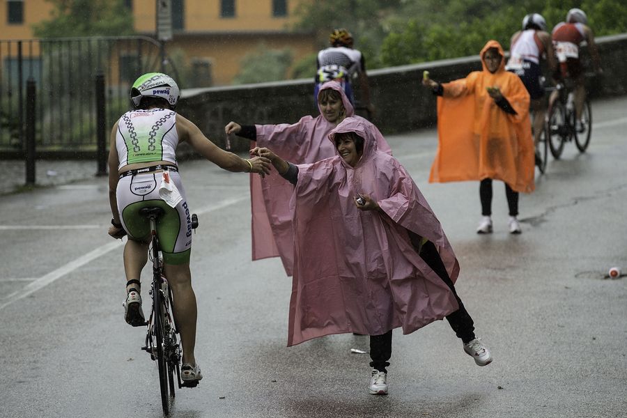 RIMINI, ITALY - MAY 24:  Athletes cross the aid point of Monte Cerignone town during the biking curse of the 2015 ETU Challenge Rimini European Championship Half Distance on May 24, 2015 in Italy.  (Photo by Gonzalo Arroyo Moreno/Getty Images)